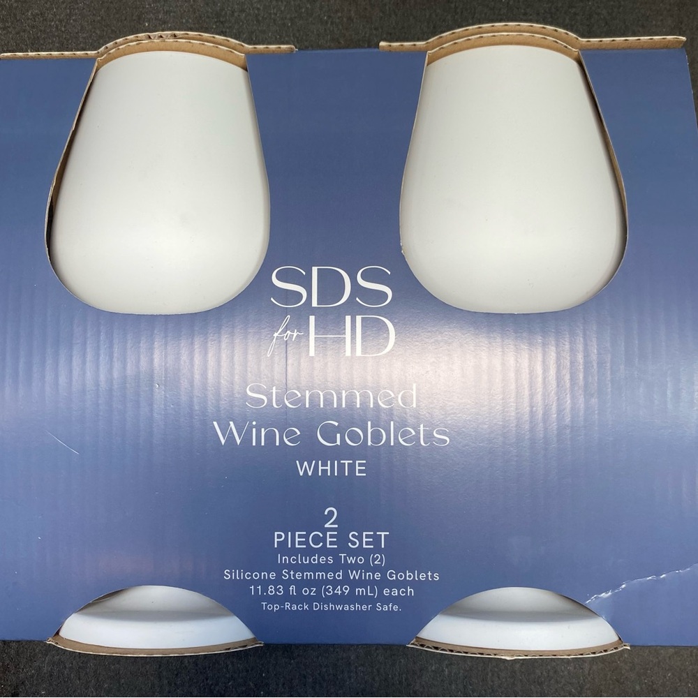 White Stemmed Wine Goblets - 2 Piece Set